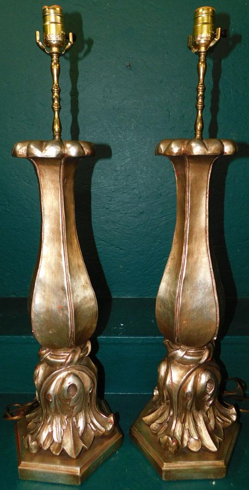 Pair of Silver Gilded Decorator Lamps: Pair of Silver Gilded Decorator Lamps . 31" H