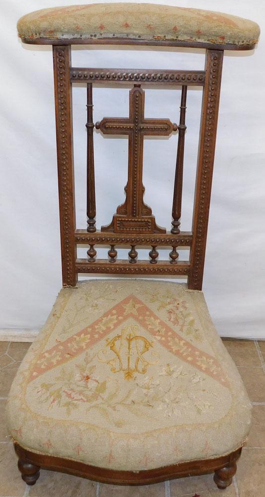 19th C Walnut Italian Needlepoint Prayer Chair (1 of 4)