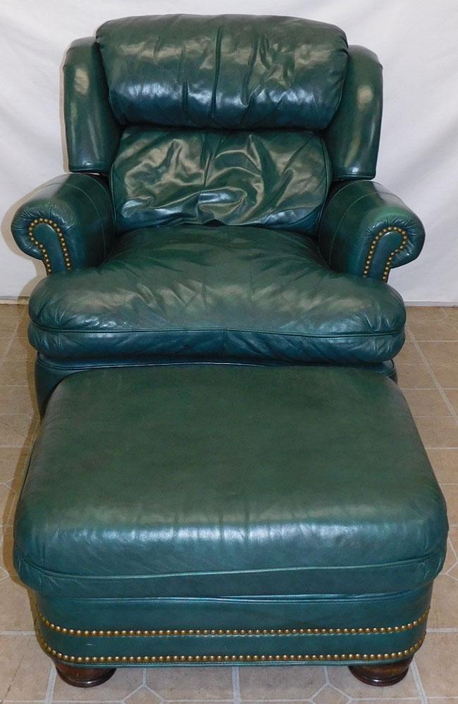 Leather Recliner & Ottoman by Hancock & Moore: Leather Recliner & Ottoman by Hancock & Moore. 35" H