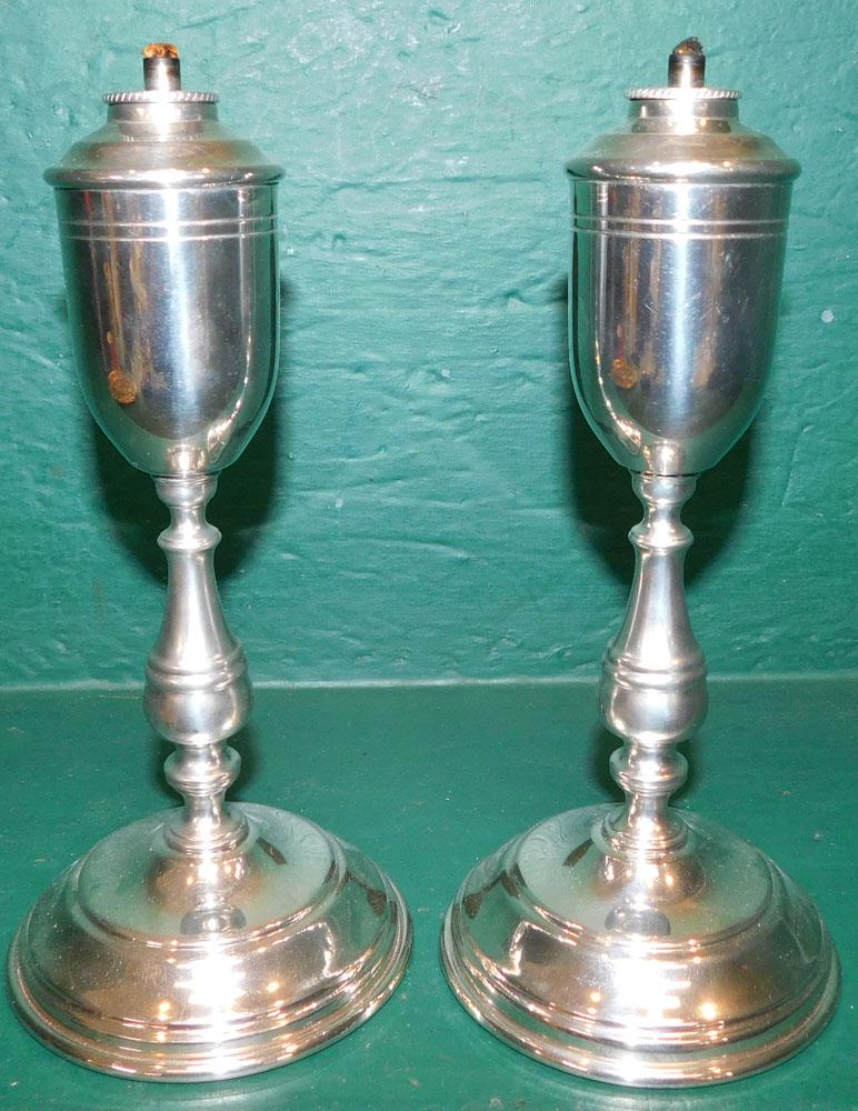 Pair of Pewter Oil Lamps (1 of 3)