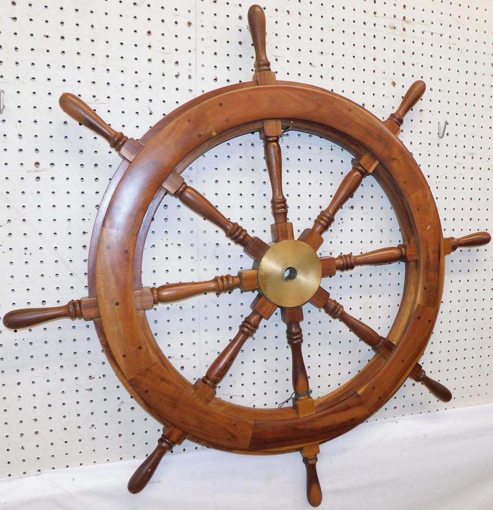 Carved Wood & Brass Ship Wheel (1 of 3)