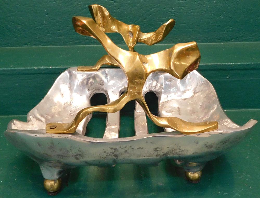 Modern Cast Aluminum & Brass Log Holder Form Open Bowl (1 of 3)