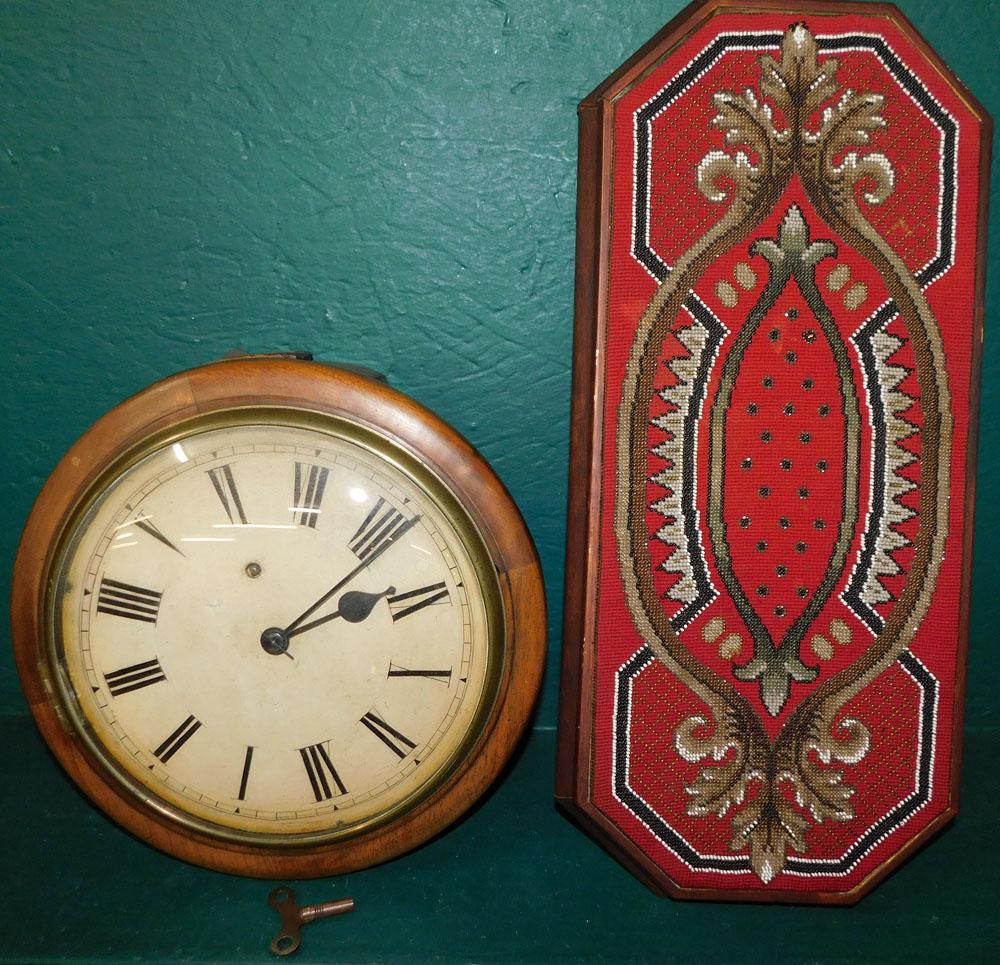Antique Mahogany Wall Clock & Beaded Framed Wall Hanging (1 of 4)