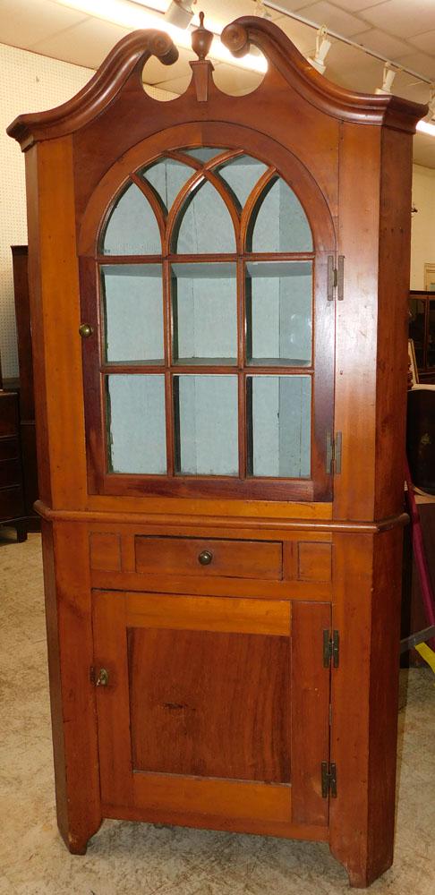 19th C Cherry 2 Piece Glass Door Corner Cabinet (1 of 4)