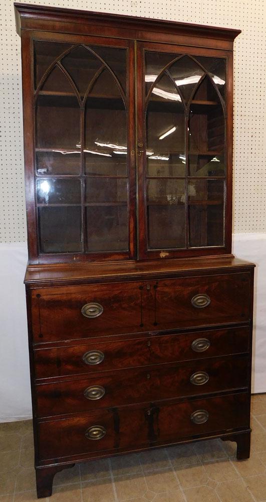 19th C Mahogany Butler's Desk Secretary, (2 Glass Panels Damaged) (1 of 8)