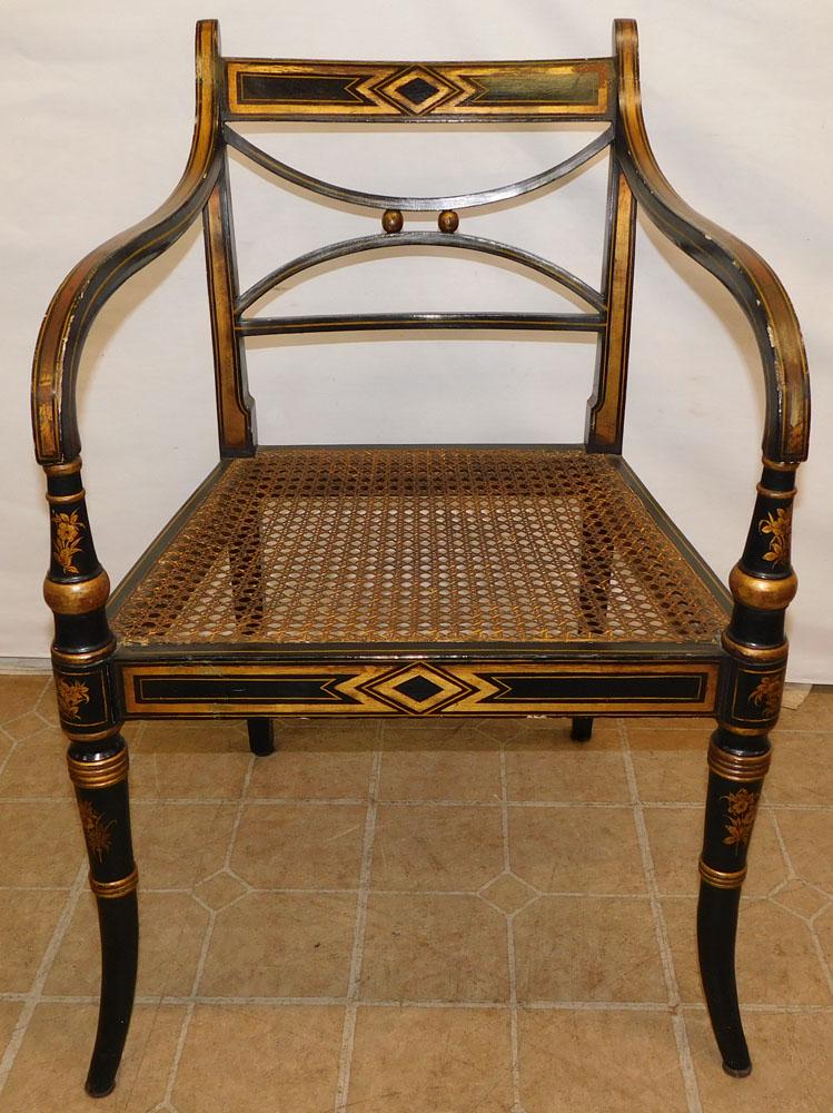 Paint Decorated Cane Seat Arm Chair (1 of 4)