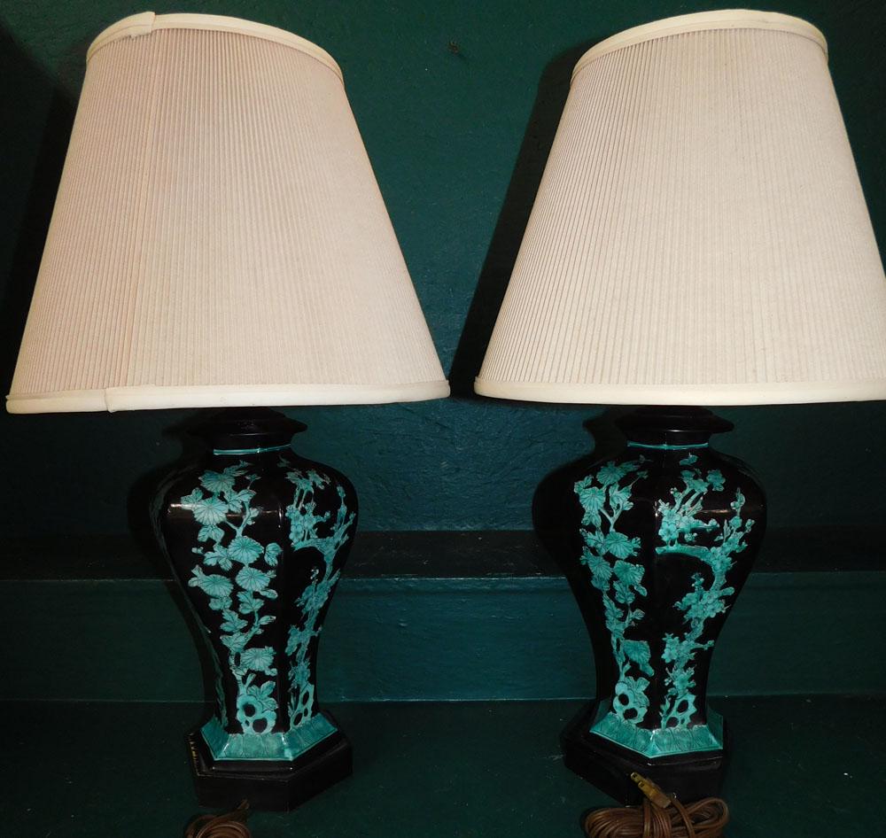 Pair Paint Decorated Porcelain Vases Made Into Lamps (1 of 4)