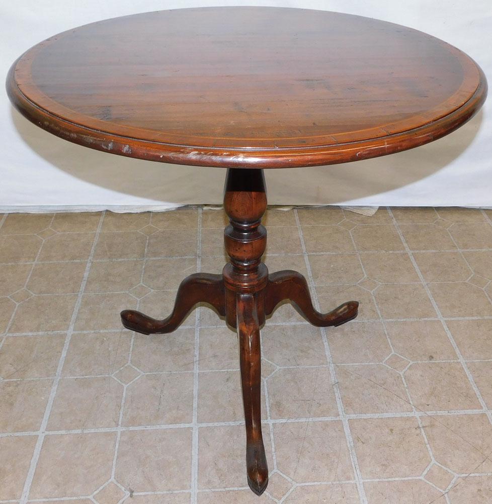 Cherry Satin Wood Banded Top Tea Table: Cherry Satin Wood Banded Top Tea Table. 30 1/4" Dia 27 1/2" H