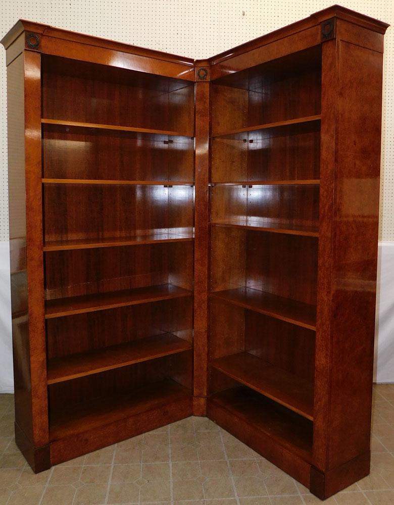 Burl Walnut Two Part Corner Bookcase (1 of 7)