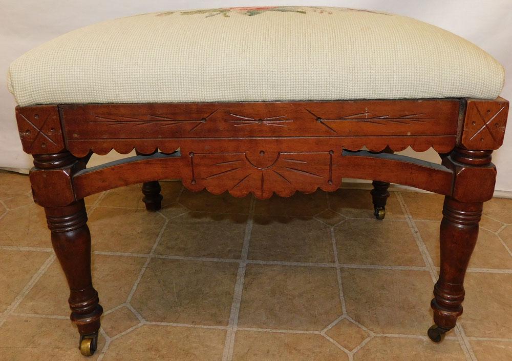 Walnut Victorian Needlepoint Top Stool (1 of 3)