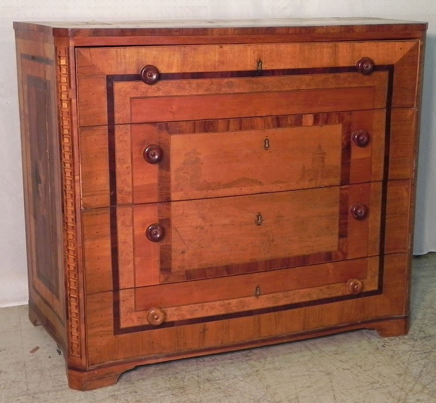 Continental inlaid butlers desk: Continental inlaid butlers desk in Biedermeier style. 53 1/4" w x 22" d x 42 1/2" h. Needs restoration.