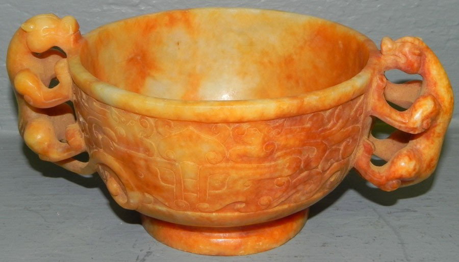 Carved soapstone or marble rice bowl.: Carved soapstone or marble rice bowl.