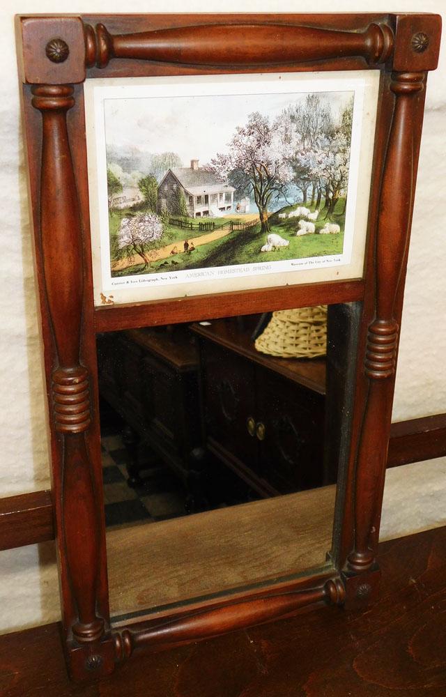 Small Mahogany Trumeau Mirror with Currer & Ives Print (1 of 3)