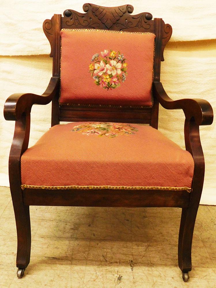 Walnut Victorian Arm Chair with Needlepoint Upholstery (1 of 5)