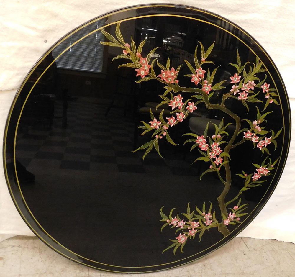 Oriental Painted & Black Lacquered Round Wall Panel (1 of 3)