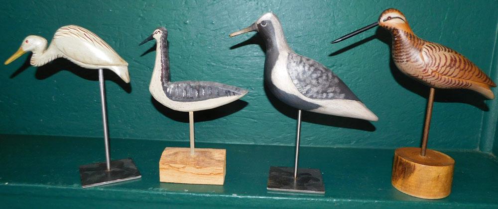 4 Painted Carved Wood Shore Birds, (Some Signed) (1 of 5)