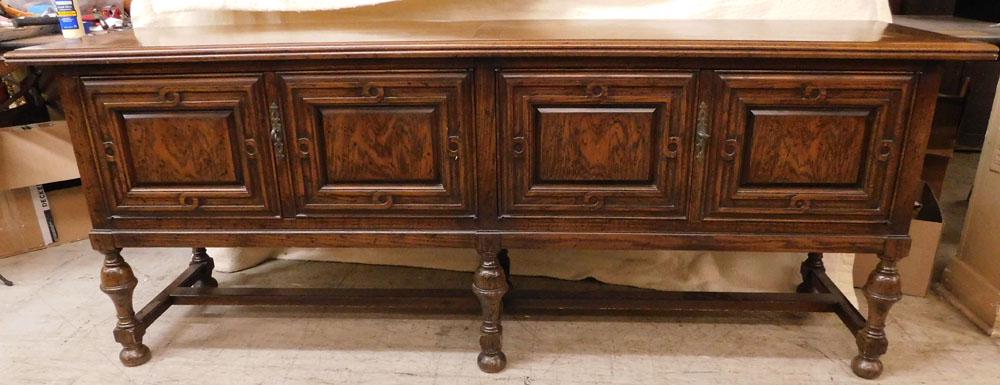 Oak 4 Door Sideboard: Oak 4 Door Sideboard . 78" W 19 1/2" D 30 1/4" H ALL DESCRIPTIONS AND ANY CONDITION STATEMENT GIVEN BY LANGSTON AUCTION GALLERY ARE STRICTLY OPINIONS AND LANGSTON'S SHALL HAVE NO RESPONSIBILITY FOR ER
