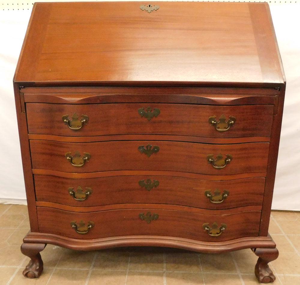 Mahogany Serpentine Front Slant Front Desk By Maddox Auction