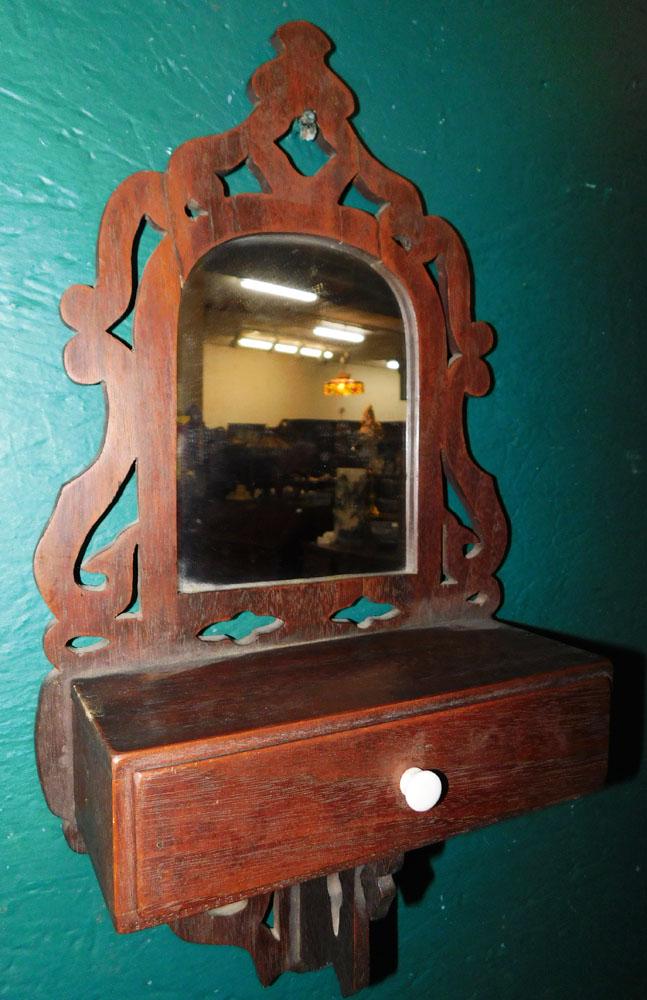 Antique Walnut Victorian Wall Shaving Mirror Auction