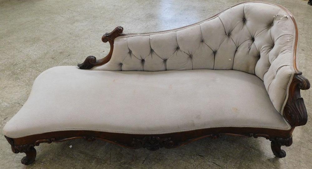 Antique Rosewood Victorian Upholstered Chaise Lounge (1 of 6)