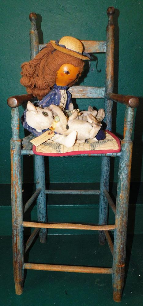 Antique Blue Painted Ladderback High Chair (1 of 3)