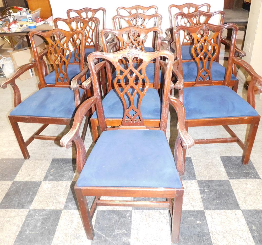 Set 10 Mahogany Chippendale Style Arm Chairs (1 of 4)