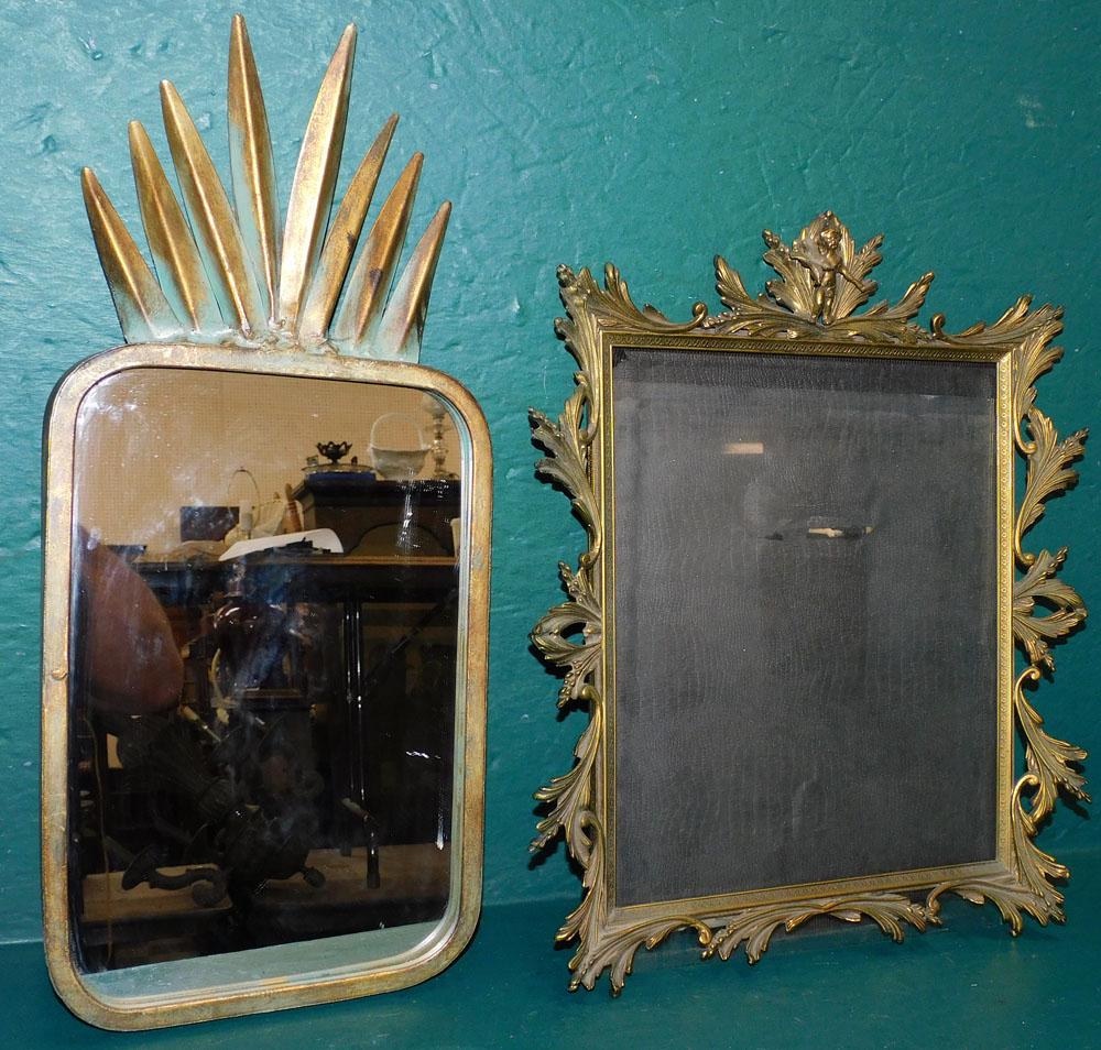 Gilded Metal Cherub Crest Mirror & Painted Metal Framed Mirror (1 of 3)