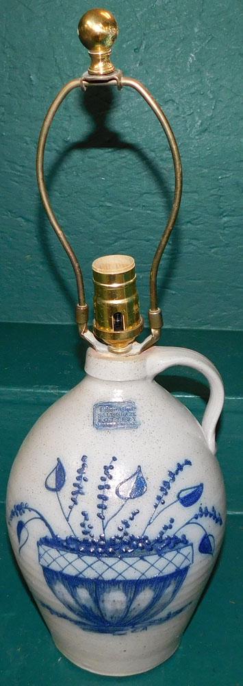 Ethan Allen Blue Decorated Stoneware Jug Lamp (1 of 3)