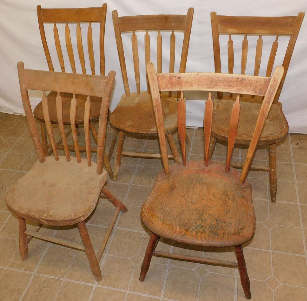 Lot 5 Antique Plank Bottom Arrow Back Side Chairs (1 of 2)