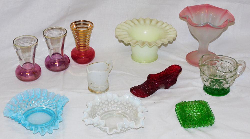 Lot of Fenton Opalescent Hobnail, Cranberry Glass, & Art Glass Items (1 of 4)