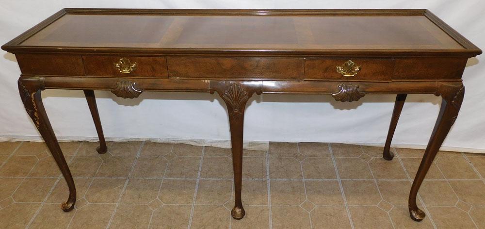 Cherry Queen Anne Style Burl Wood Banded Top Sofa Table (1 of 6)