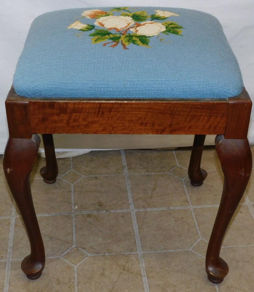 Walnut Needlepoint Top Stool (1 of 2)