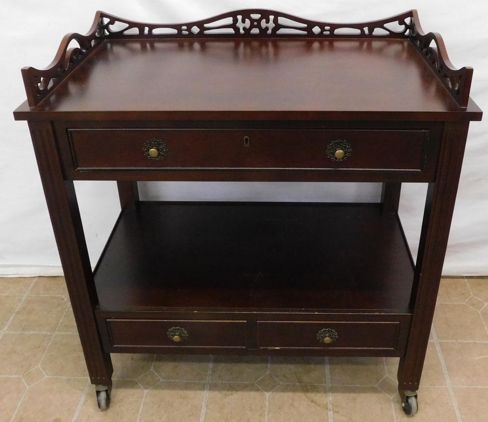 Mahogany Chippendale Style Two Tier Three Drawer Stand (1 of 5)