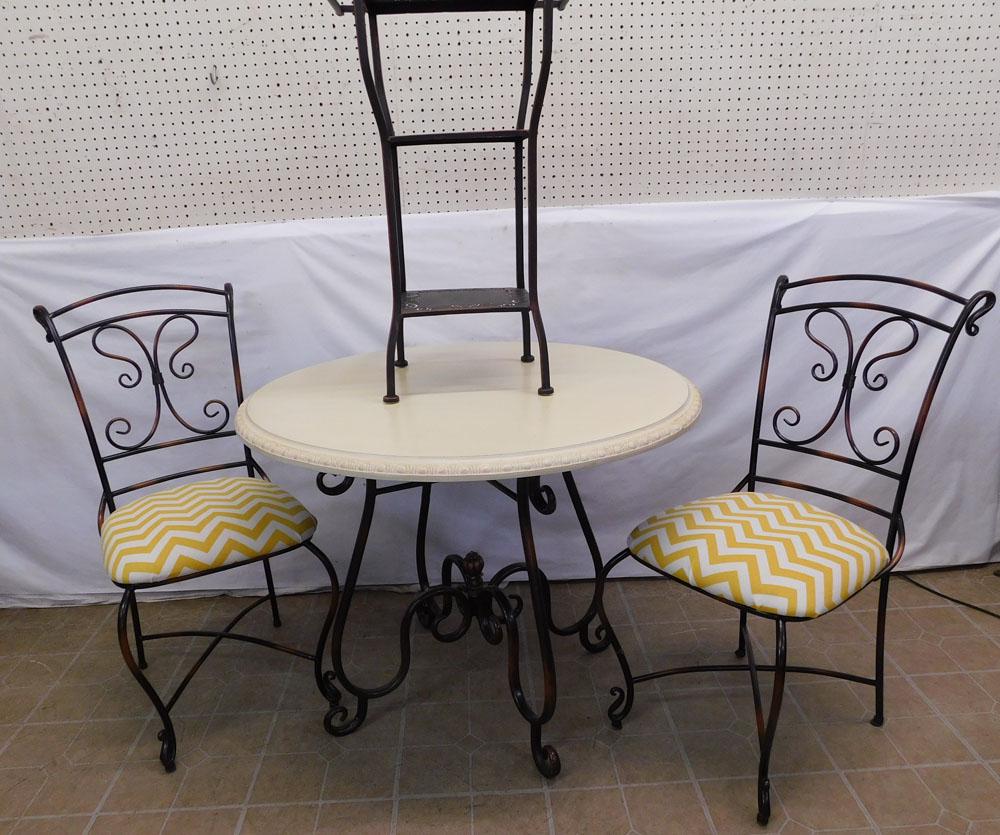 Pair Painted Side Chairs - Three Tier Stand - Metal Base Painted Top Table (1 of 3)