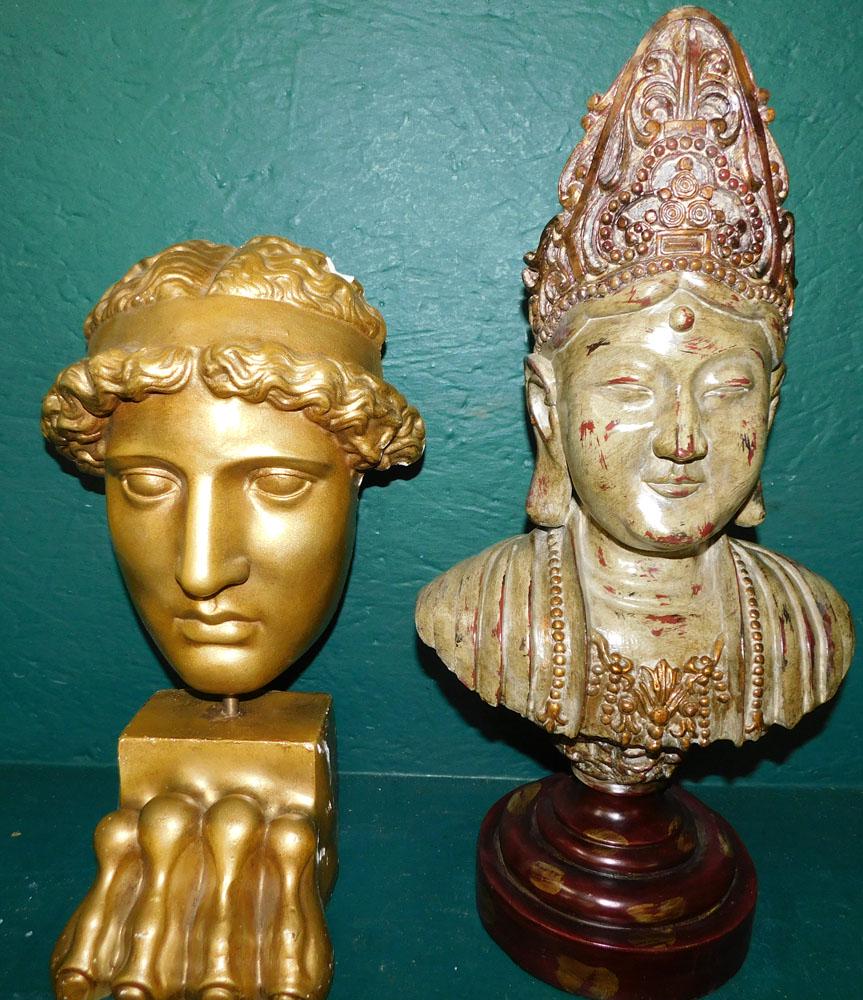 Oriental Painted Composite Bust & Grecian Molded Gesso Bust (1 of 2)