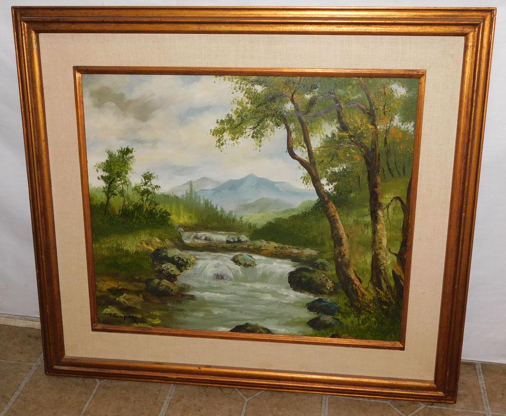 Framed Oil On Canvas River Scene - Signed (1 of 4)