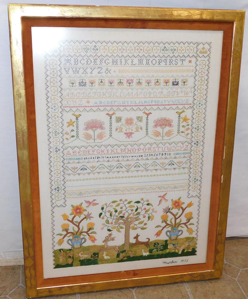 Framed Needlework Sampler, (Signed & Dated 1975) (1 of 5)
