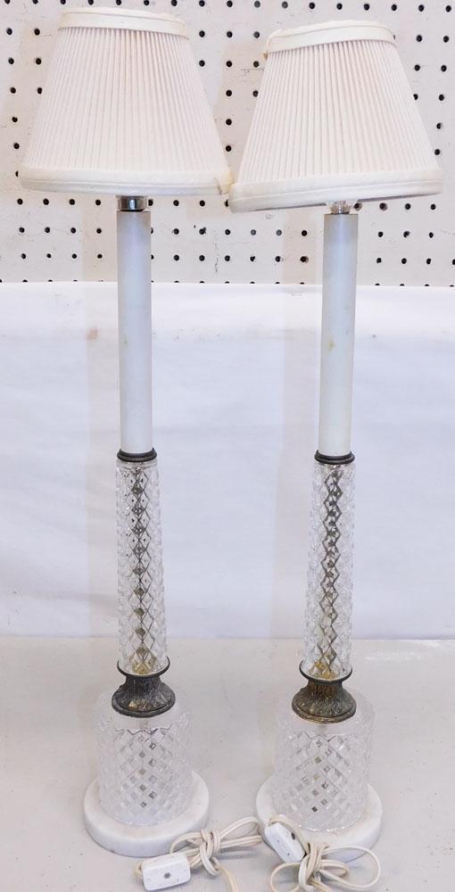 Pair of Glass & Marble Base Lamps (1 of 3)