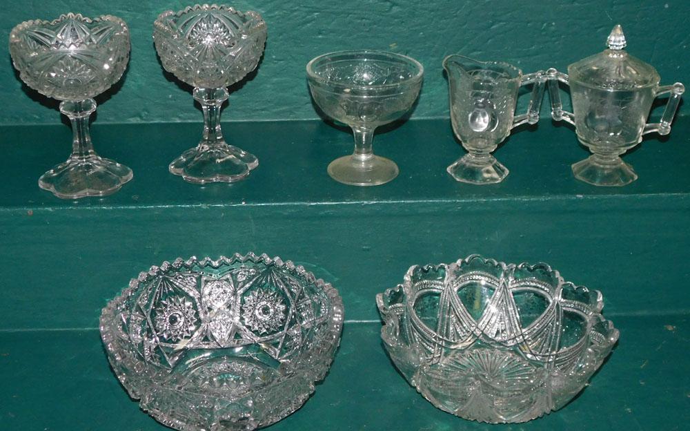 7 Pieces of Early Vintage Press & Pattern Glass: 7 Pieces of Early Vintage Press & Pattern Glass . "ALL DESCRIPTIONS AND ANY CONDITION STATEMENT GIVEN BY LANGSTON AUCTION GALLERY ARE STRICTLY OPINIONS AND LANGSTON'S SHALL HAVE NO RESPONSIBILITY FOR 