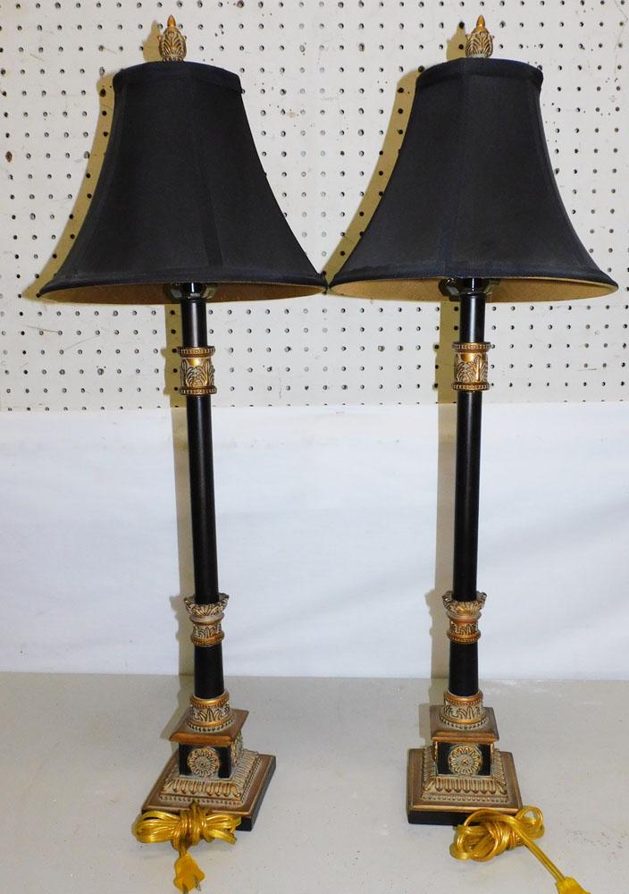 Pair of Gilded Metal Sideboard Lamps: Pair of Gilded Metal Sideboard Lamps . 31 1/2" H "ALL DESCRIPTIONS AND ANY CONDITION STATEMENT GIVEN BY LANGSTON AUCTION GALLERY ARE STRICTLY OPINIONS AND LANGSTON'S SHALL HAVE NO RESPONSIBILITY FOR E