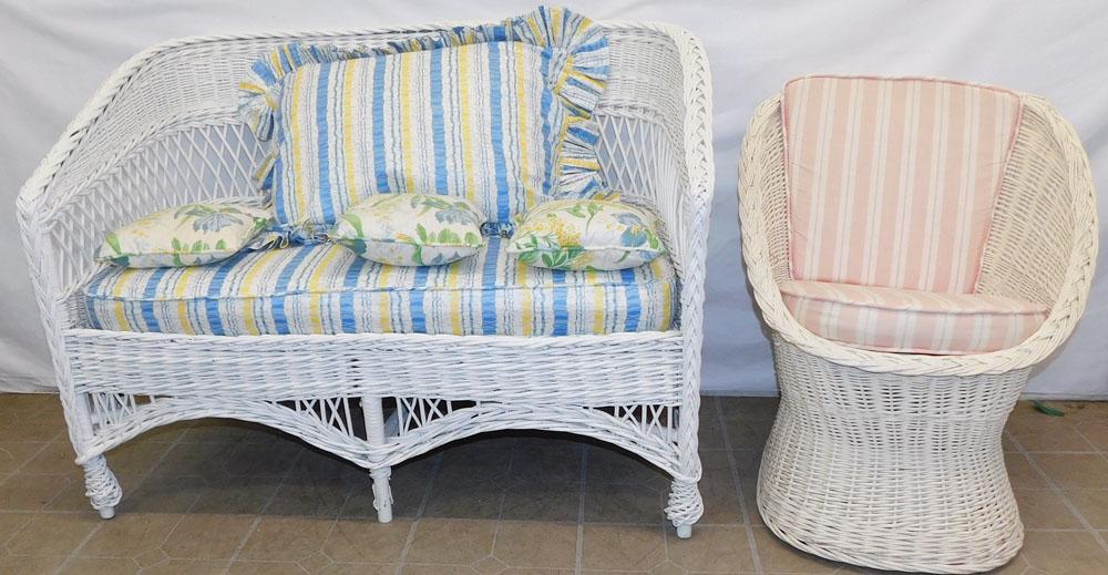 Painted Wicker Loveseat & Painted Wicker Tub Chair (1 of 4)