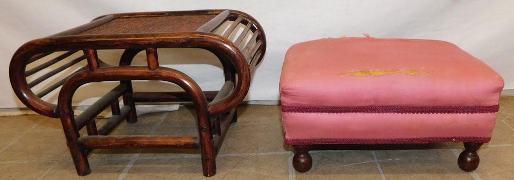 Upholstered Foot Stool & Bamboo Foot Stool (1 of 2)