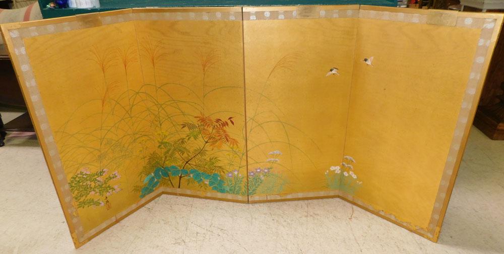4 Panel Watercolor on Silk Oriental Wall Screen (1 of 4)