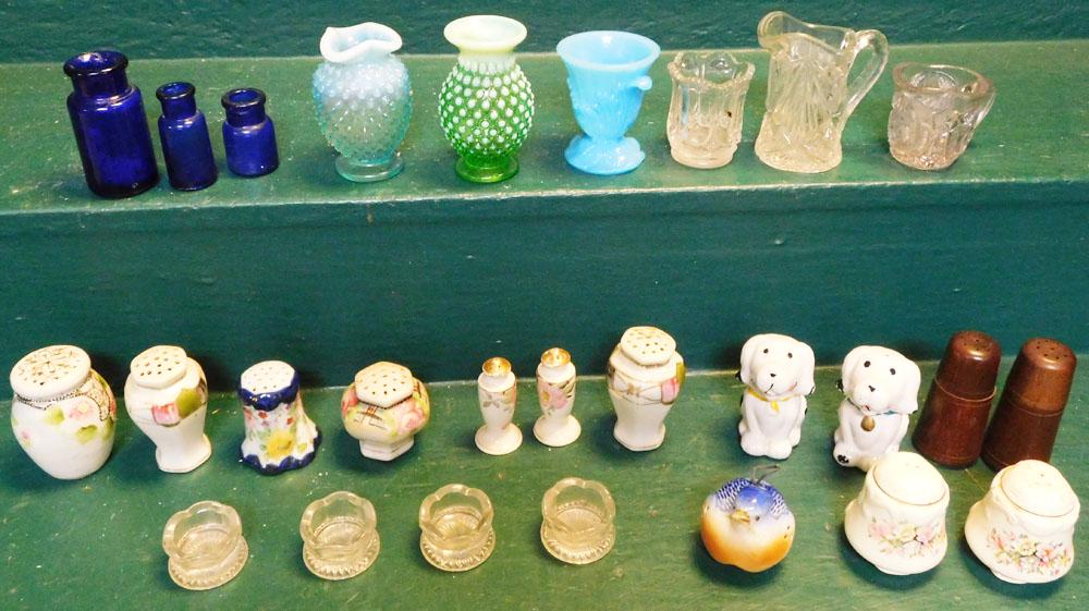 Lot of Fenton Hobnail Toothpick Holders, Porcelain Salt & Peppers, & Vintage Glass Miniatures (1 of 5)