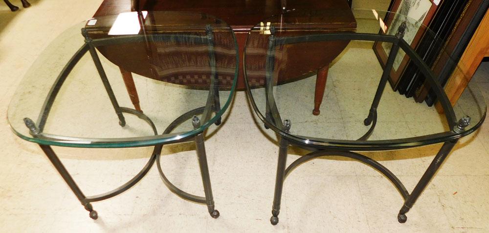 Pair Glass Top Metal Base End Tables (1 of 3)