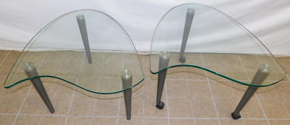 Pair Modern Glass Shaped Top End Tables (1 of 3)