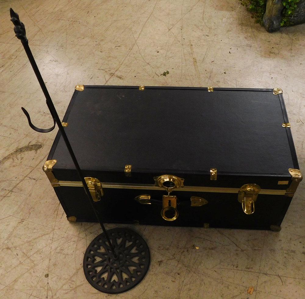 Vintage Travel Trunk, Metal Stand, & Folding Card Table (1 of 6)
