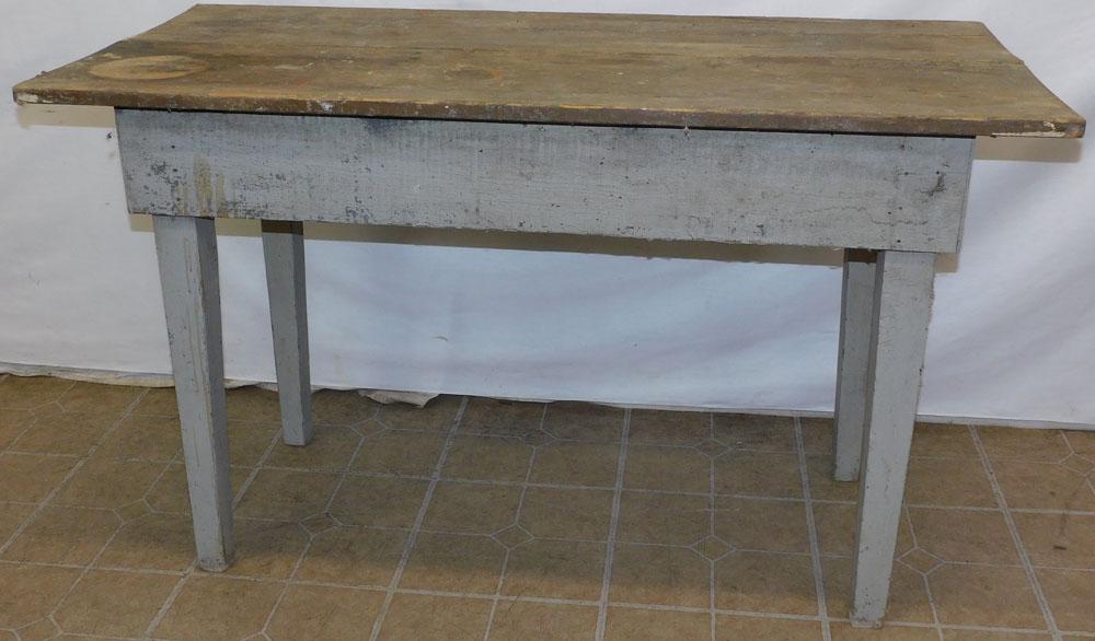 Painted Farm Table: Painted Farm Table. 48" W 22 1/2" D 29" H "ALL DESCRIPTIONS AND ANY CONDITION STATEMENT GIVEN BY LANGSTON AUCTION GALLERY ARE STRICTLY OPINIONS AND LANGSTON'S SHALL HAVE NO RESPONSIBILITY FOR ERRORS O