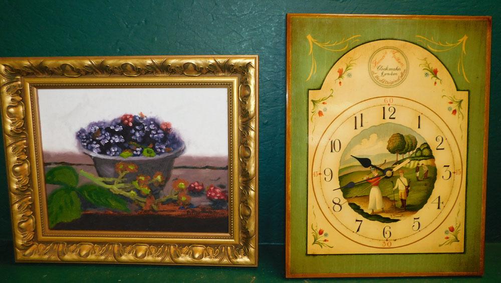 Decorative Clock & Framed Oil on Canvas Still Life Signed (1 of 5)