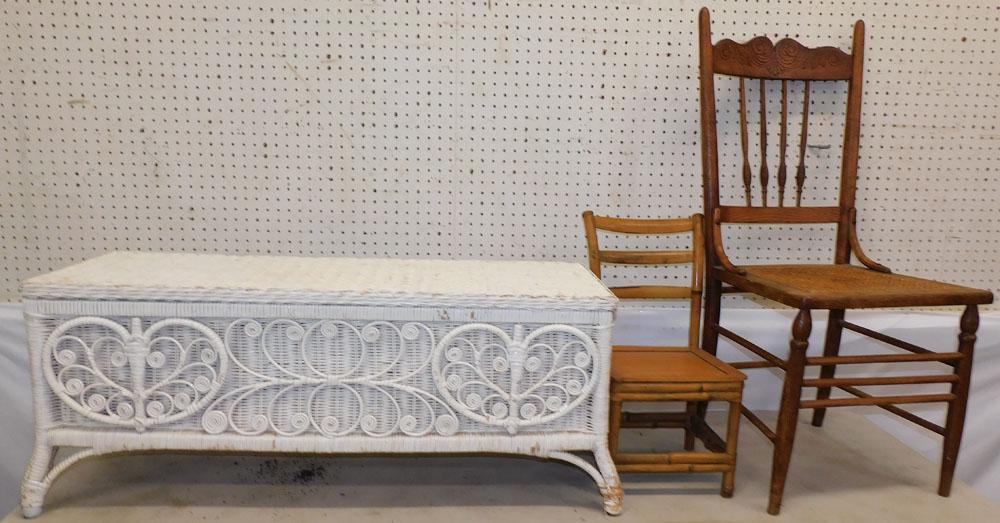 Painted Wicker Box, Child's Chair, & Antique Cane Seat Chair (1 of 3)